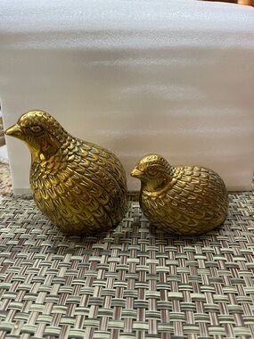 Brass Quail Figurines - Set of 2 - Gold Tone